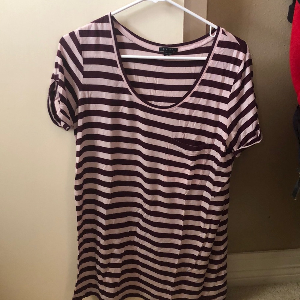 Maroon/blush pink striped Theory top